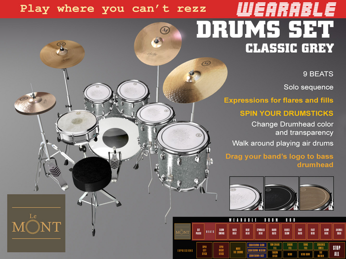 Second Life Marketplace Wearable Drums Set Classic Grey